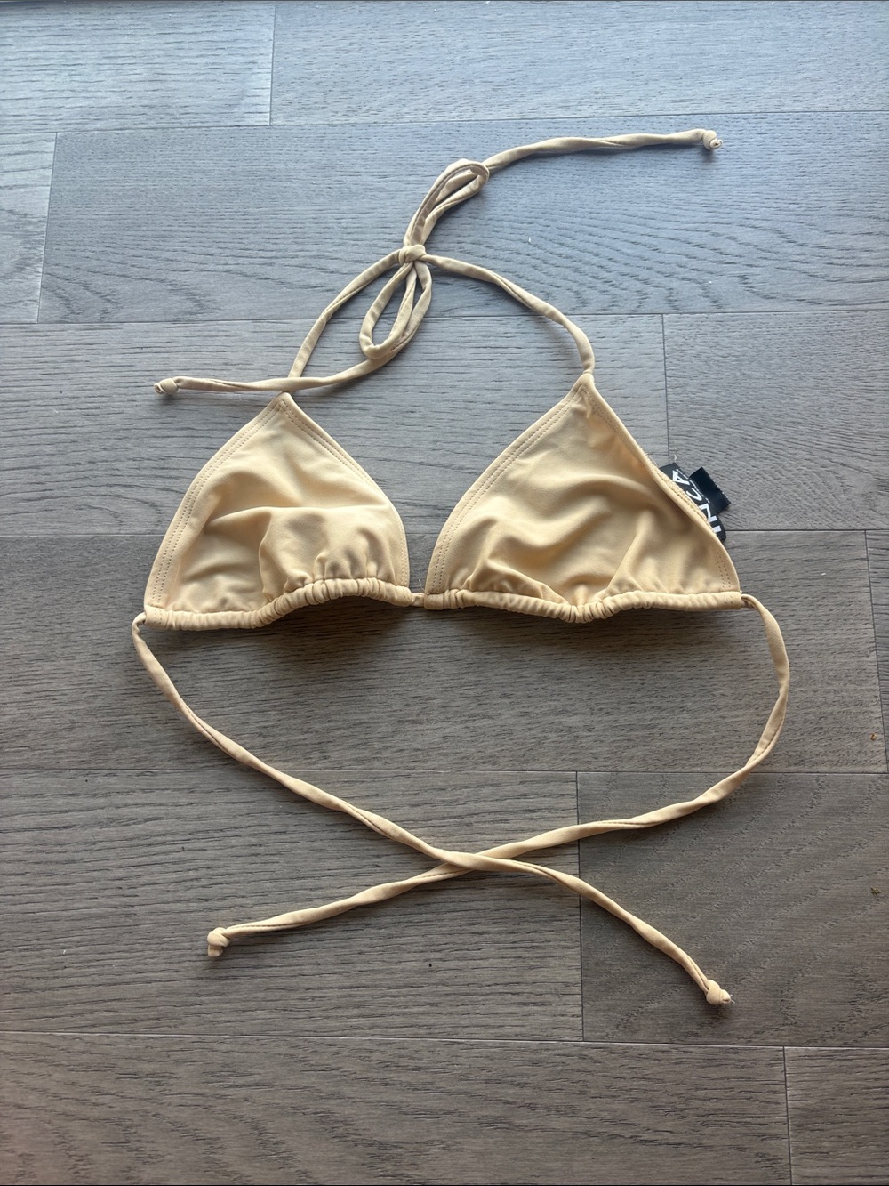 Triangle Halter Bikini Top in Beige